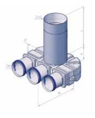 Ceiling connector Timair 3x63/125, 300 mm